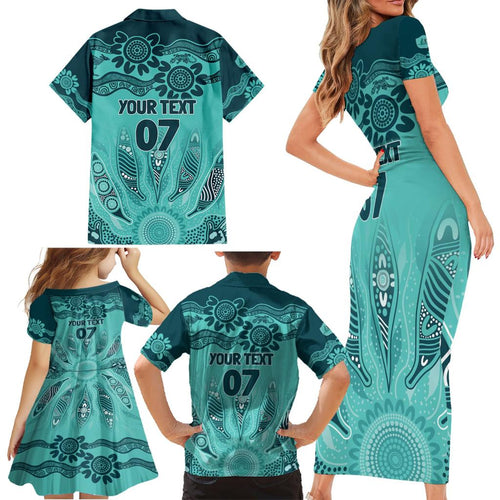 Australia Matildas Indigenous Family Matching Short Sleeve Bodycon Dress and Hawaiian Shirt NAIDOC 2024 Turquoise Color