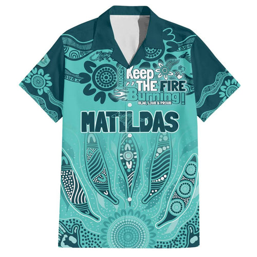 Australia Matildas Indigenous Family Matching Short Sleeve Bodycon Dress and Hawaiian Shirt NAIDOC 2024 Turquoise Color