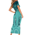 Australia Matildas Indigenous Family Matching Short Sleeve Bodycon Dress and Hawaiian Shirt NAIDOC 2024 Turquoise Color