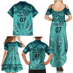 Australia Matildas Indigenous Family Matching Summer Maxi Dress and Hawaiian Shirt NAIDOC 2024 Turquoise Color