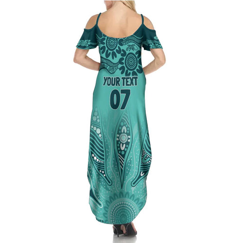 Australia Matildas Indigenous Family Matching Summer Maxi Dress and Hawaiian Shirt NAIDOC 2024 Turquoise Color