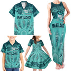Australia Matildas Indigenous Family Matching Tank Maxi Dress and Hawaiian Shirt NAIDOC 2024 Turquoise Color