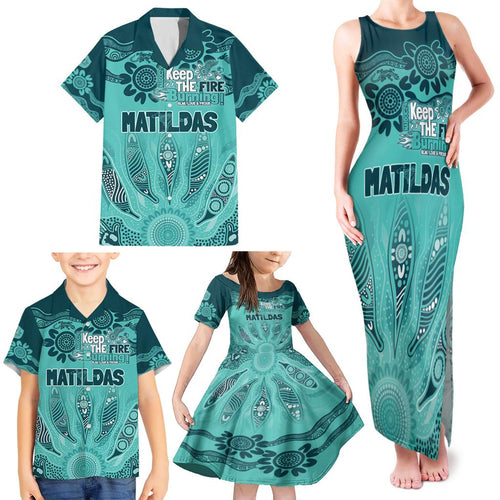 Australia Matildas Indigenous Family Matching Tank Maxi Dress and Hawaiian Shirt NAIDOC 2024 Turquoise Color