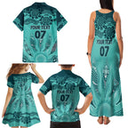 Australia Matildas Indigenous Family Matching Tank Maxi Dress and Hawaiian Shirt NAIDOC 2024 Turquoise Color