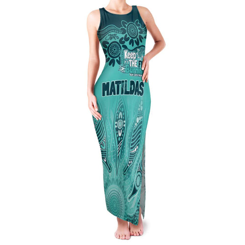 Australia Matildas Indigenous Family Matching Tank Maxi Dress and Hawaiian Shirt NAIDOC 2024 Turquoise Color