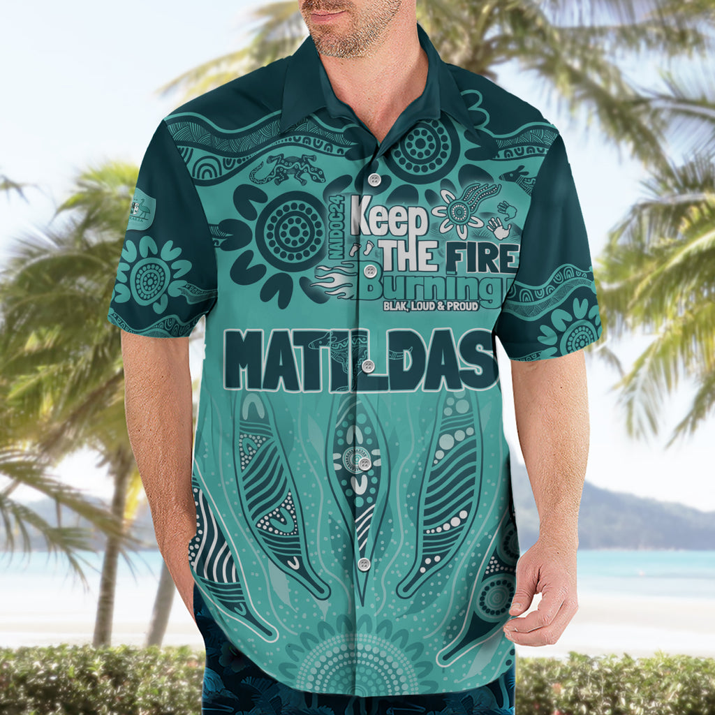 Australia Matildas Indigenous Hawaiian Shirt NAIDOC 2024 Turquoise Color