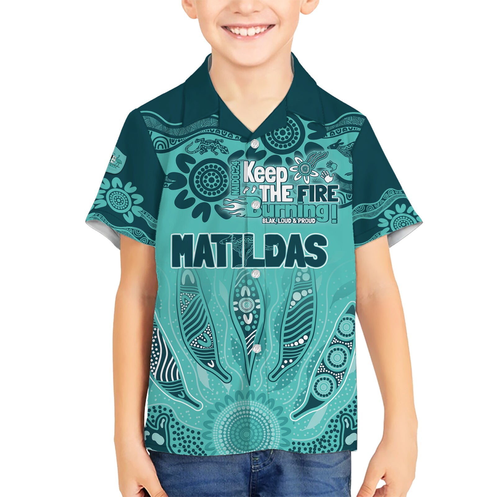 Australia Matildas Indigenous Hawaiian Shirt NAIDOC 2024 Turquoise Color