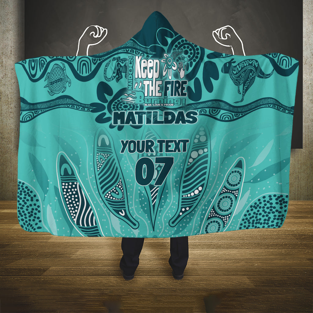 Australia Matildas Indigenous Hooded Blanket NAIDOC 2024 Turquoise Color