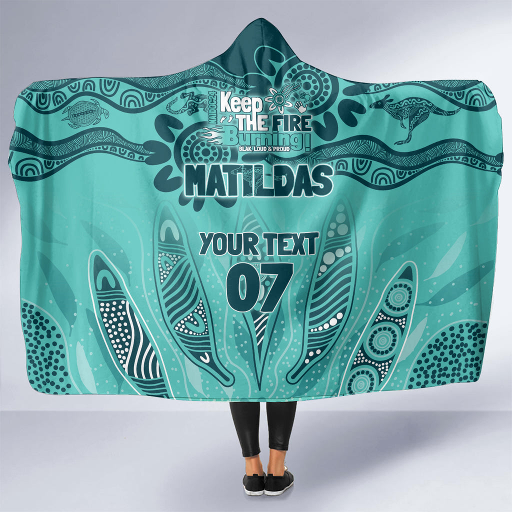 Australia Matildas Indigenous Hooded Blanket NAIDOC 2024 Turquoise Color