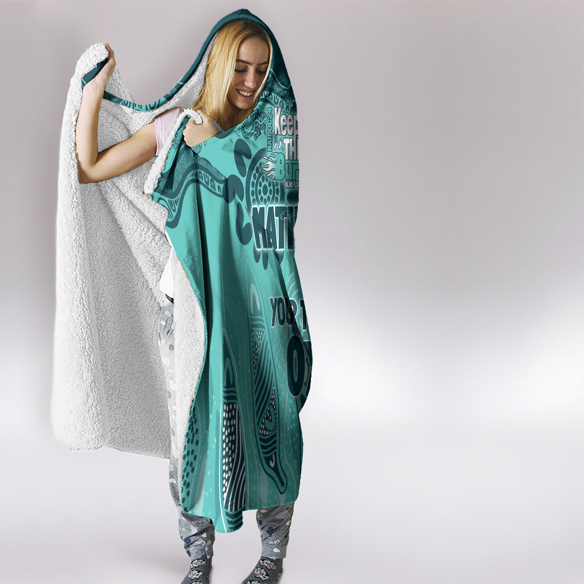 Australia Matildas Indigenous Hooded Blanket NAIDOC 2024 Turquoise Color