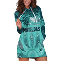 Australia Matildas Indigenous Hoodie Dress NAIDOC 2024 Turquoise Color