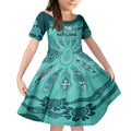 Australia Matildas Indigenous Kid Short Sleeve Dress NAIDOC 2024 Turquoise Color