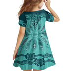 Australia Matildas Indigenous Kid Short Sleeve Dress NAIDOC 2024 Turquoise Color