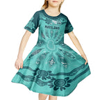 Australia Matildas Indigenous Kid Short Sleeve Dress NAIDOC 2024 Turquoise Color