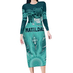 Australia Matildas Indigenous Long Sleeve Bodycon Dress NAIDOC 2024 Turquoise Color