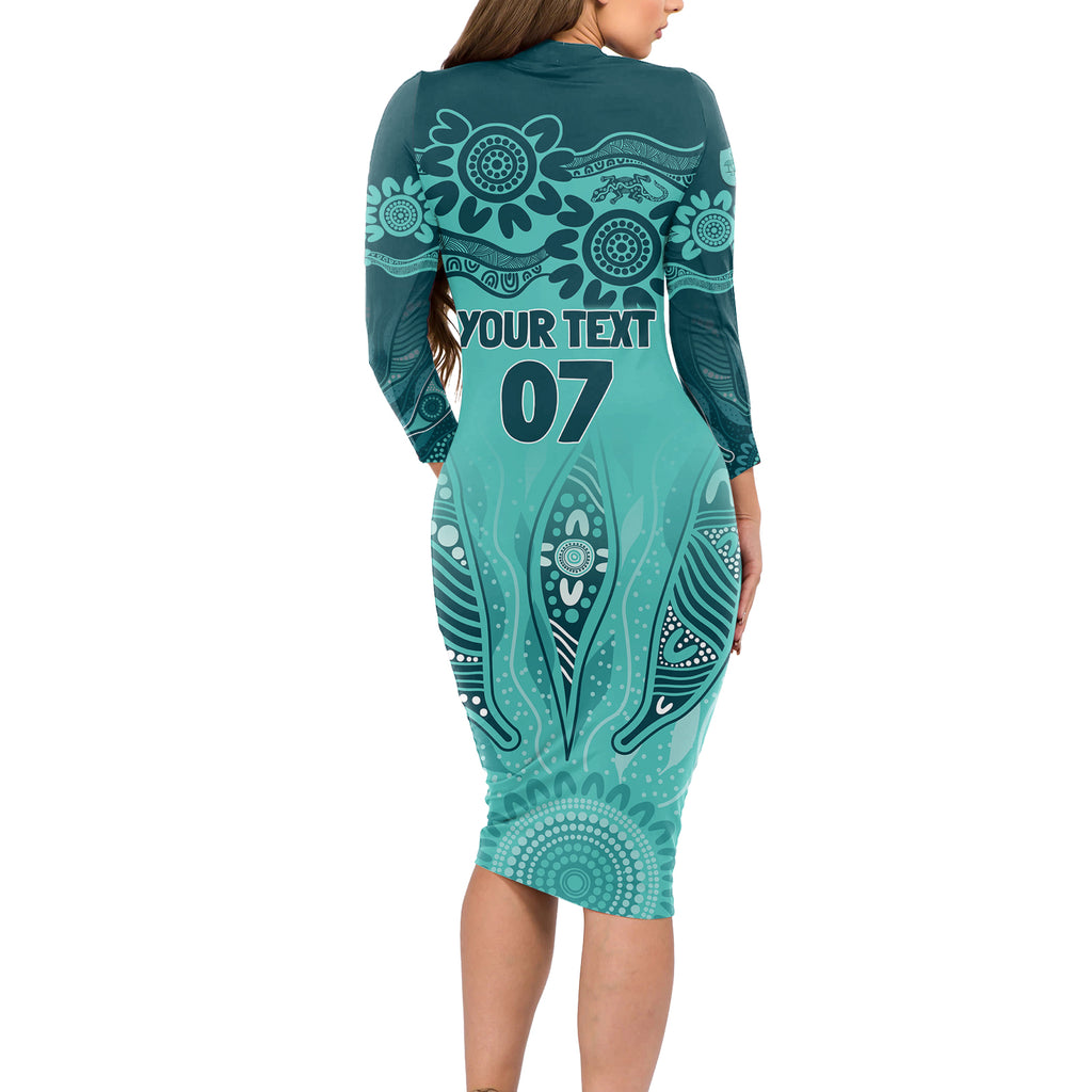 Australia Matildas Indigenous Long Sleeve Bodycon Dress NAIDOC 2024 Turquoise Color