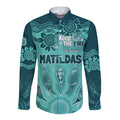 Australia Matildas Indigenous Long Sleeve Button Shirt NAIDOC 2024 Turquoise Color
