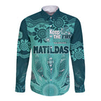 Australia Matildas Indigenous Long Sleeve Button Shirt NAIDOC 2024 Turquoise Color