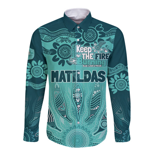 Australia Matildas Indigenous Long Sleeve Button Shirt NAIDOC 2024 Turquoise Color
