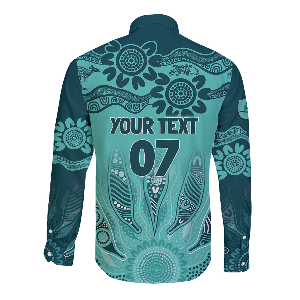 Australia Matildas Indigenous Long Sleeve Button Shirt NAIDOC 2024 Turquoise Color