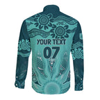 Australia Matildas Indigenous Long Sleeve Button Shirt NAIDOC 2024 Turquoise Color