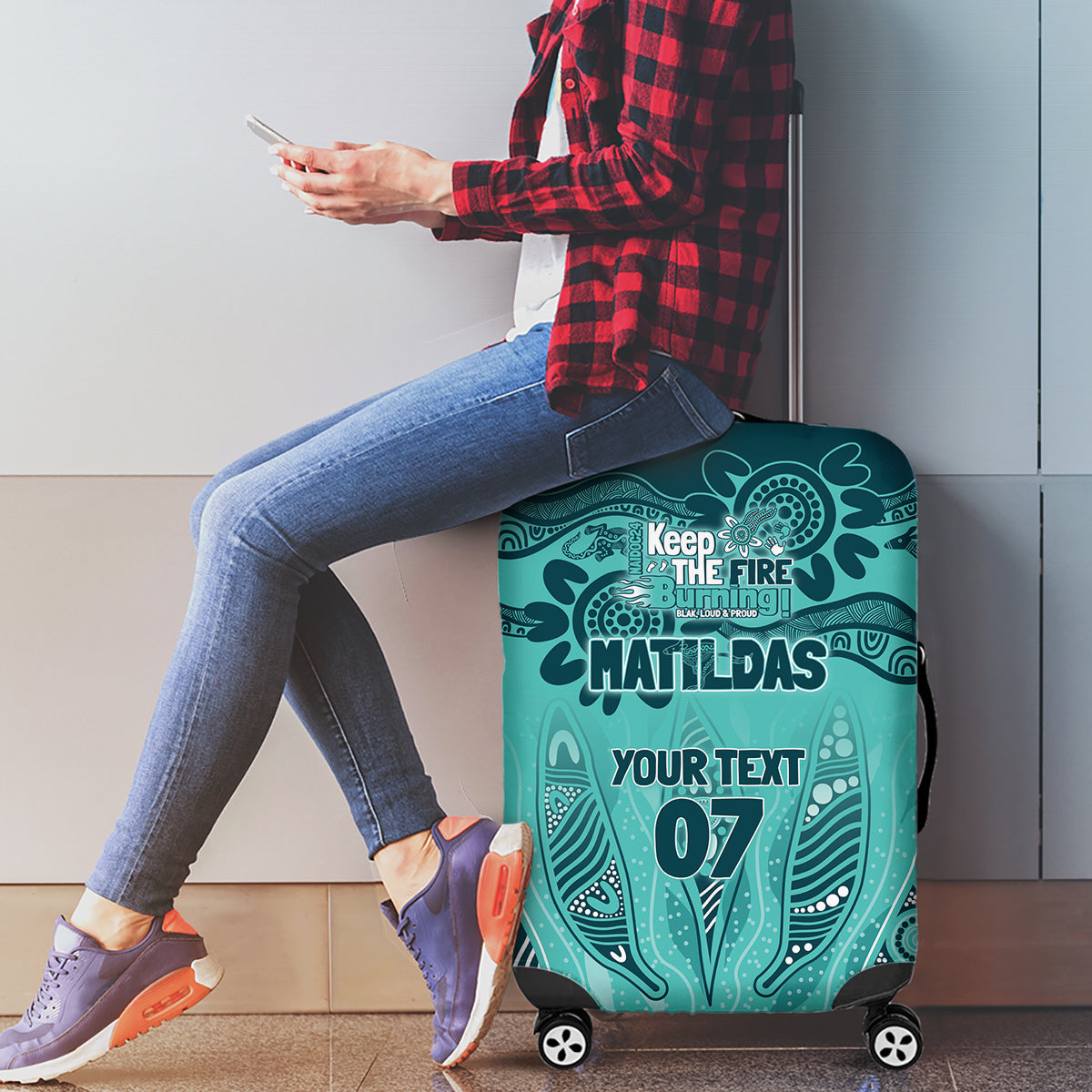 Australia Matildas Indigenous Luggage Cover NAIDOC 2024 Turquoise Color