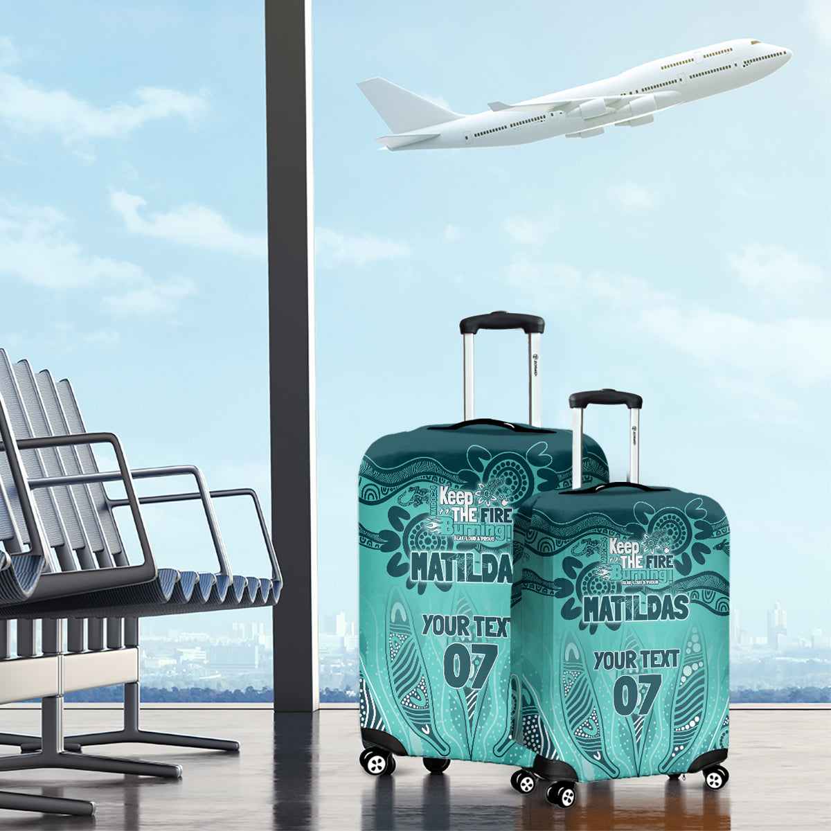 Australia Matildas Indigenous Luggage Cover NAIDOC 2024 Turquoise Color