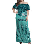 Australia Matildas Indigenous Off Shoulder Maxi Dress NAIDOC 2024 Turquoise Color