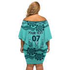 Australia Matildas Indigenous Off Shoulder Short Dress NAIDOC 2024 Turquoise Color