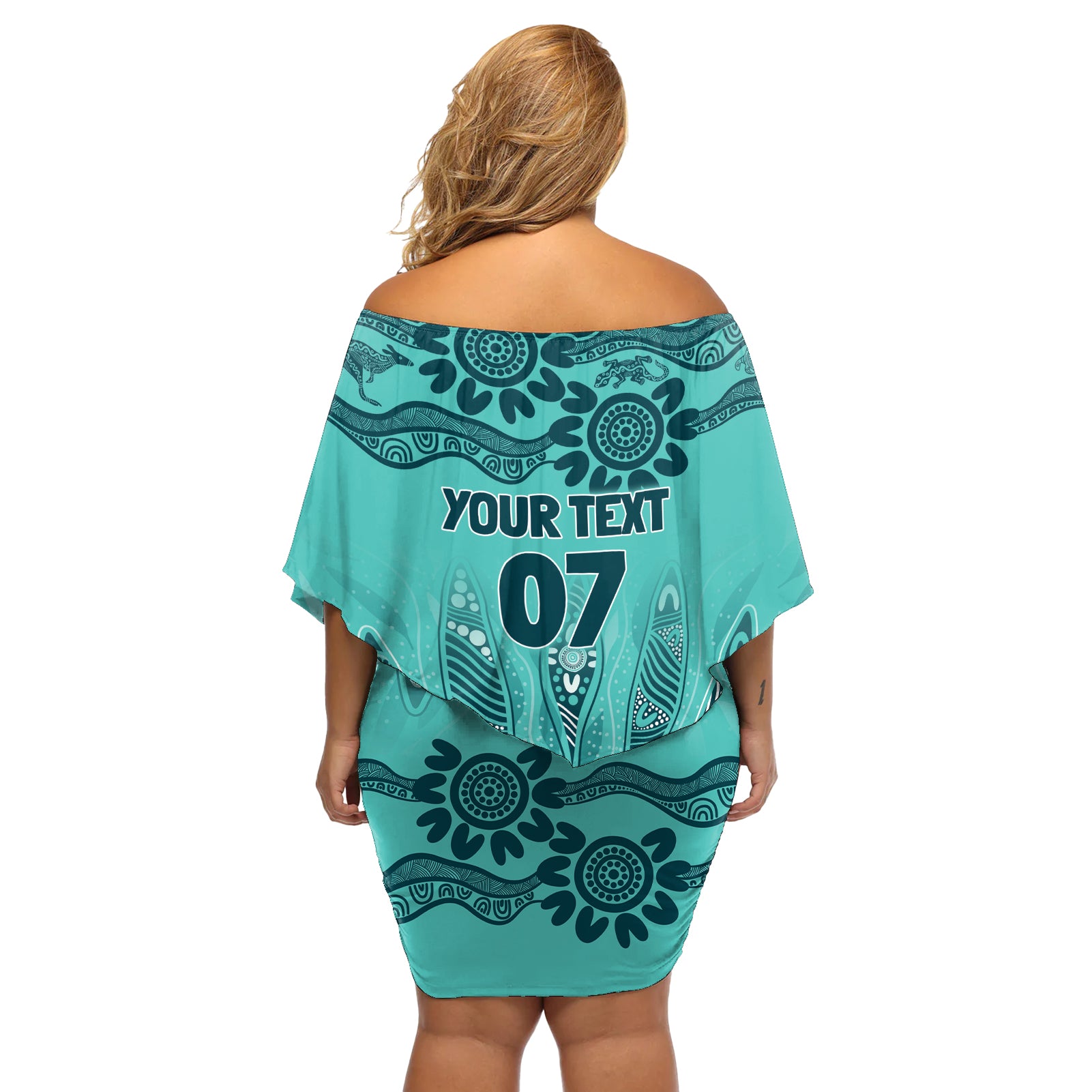 Australia Matildas Indigenous Off Shoulder Short Dress NAIDOC 2024 Turquoise Color
