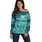 Australia Matildas Indigenous Off Shoulder Sweater NAIDOC 2024 Turquoise Color