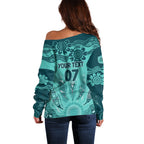 Australia Matildas Indigenous Off Shoulder Sweater NAIDOC 2024 Turquoise Color