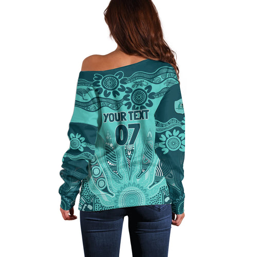 Australia Matildas Indigenous Off Shoulder Sweater NAIDOC 2024 Turquoise Color