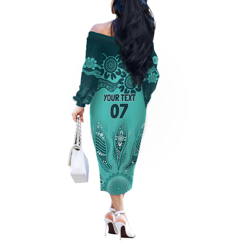 Australia Matildas Indigenous Off The Shoulder Long Sleeve Dress NAIDOC 2024 Turquoise Color