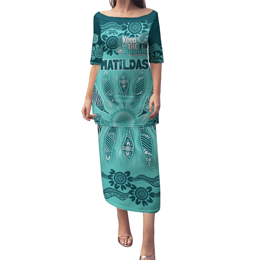 Australia Matildas Indigenous Puletasi NAIDOC 2024 Turquoise Color