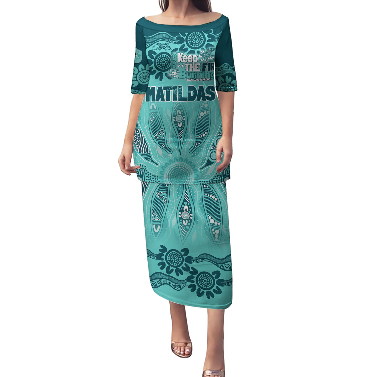 Australia Matildas Indigenous Puletasi NAIDOC 2024 Turquoise Color