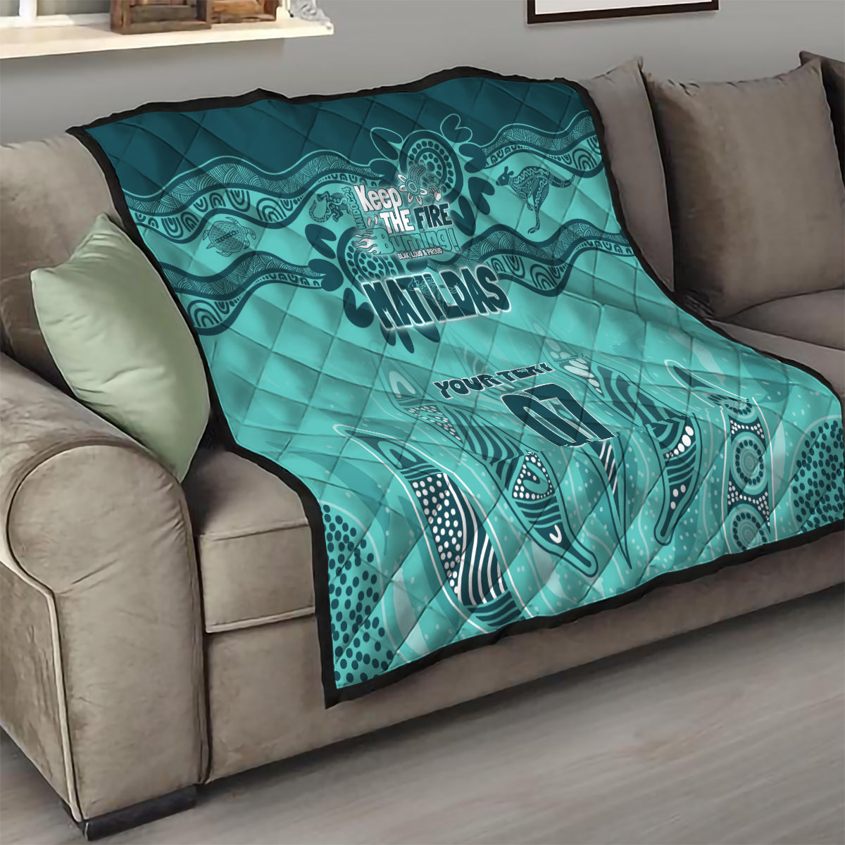 Australia Matildas Indigenous Quilt NAIDOC 2024 Turquoise Color