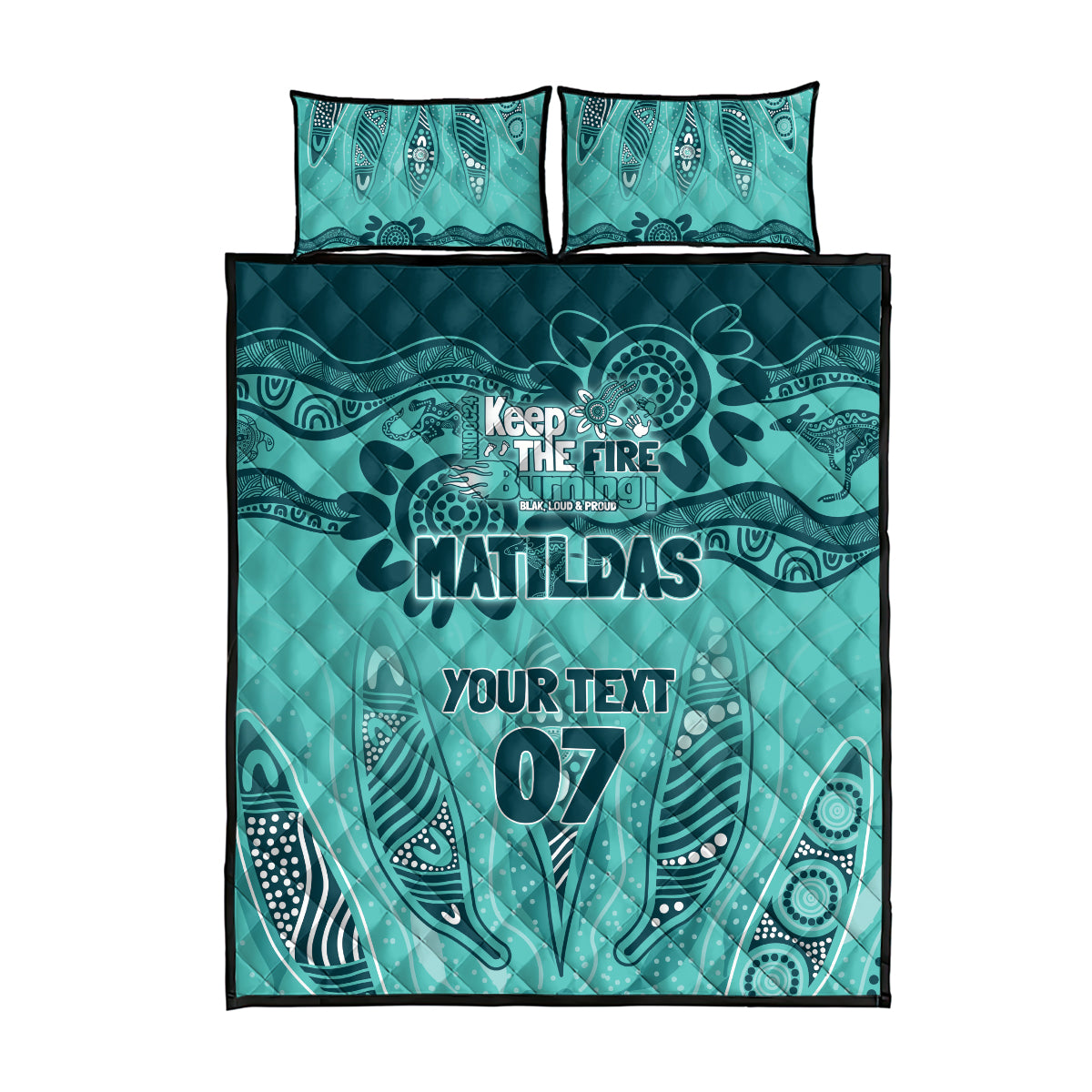 Australia Matildas Indigenous Quilt Bed Set NAIDOC 2024 Turquoise Color