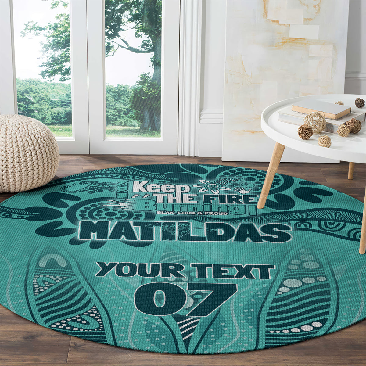Australia Matildas Indigenous Round Carpet NAIDOC 2024 Turquoise Color