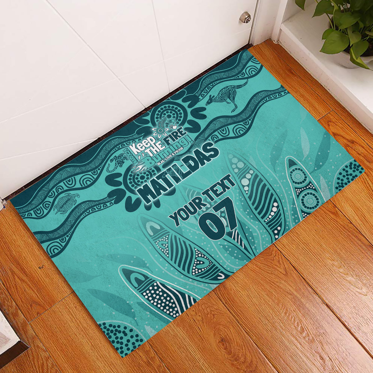 Australia Matildas Indigenous Rubber Doormat NAIDOC 2024 Turquoise Color