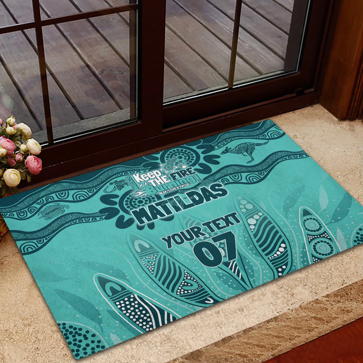Australia Matildas Indigenous Rubber Doormat NAIDOC 2024 Turquoise Color