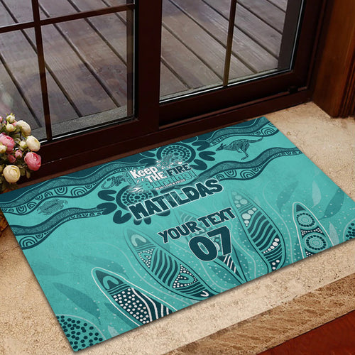 Australia Matildas Indigenous Rubber Doormat NAIDOC 2024 Turquoise Color