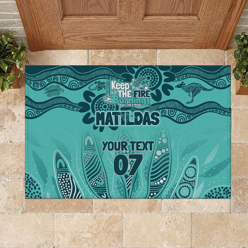 Australia Matildas Indigenous Rubber Doormat NAIDOC 2024 Turquoise Color