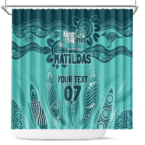 Australia Matildas Indigenous Shower Curtain NAIDOC 2024 Turquoise Color