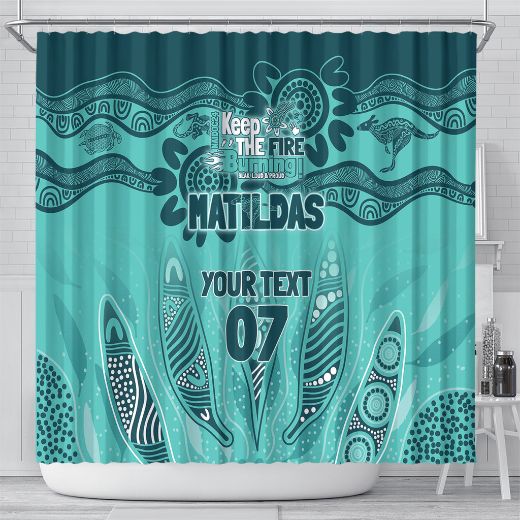 Australia Matildas Indigenous Shower Curtain NAIDOC 2024 Turquoise Color