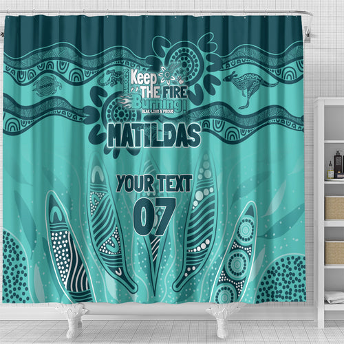 Australia Matildas Indigenous Shower Curtain NAIDOC 2024 Turquoise Color