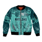 Australia Matildas Indigenous Sleeve Zip Bomber Jacket NAIDOC 2024 Turquoise Color