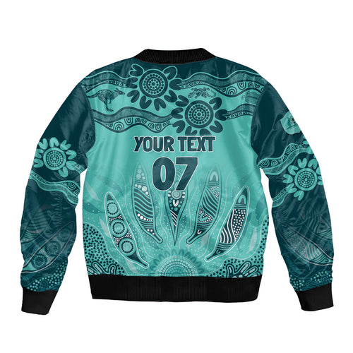 Australia Matildas Indigenous Sleeve Zip Bomber Jacket NAIDOC 2024 Turquoise Color