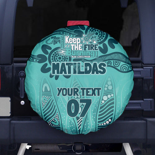 Australia Matildas Indigenous Spare Tire Cover NAIDOC 2024 Turquoise Color