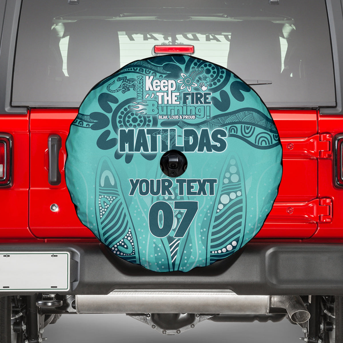 Australia Matildas Indigenous Spare Tire Cover NAIDOC 2024 Turquoise Color